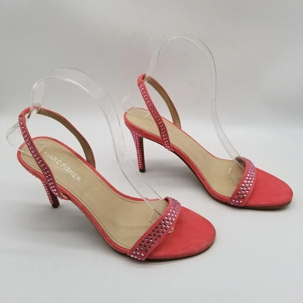 Marc Fisher‎ Women Pink Rhinestone Betila Heel sandals 9.5